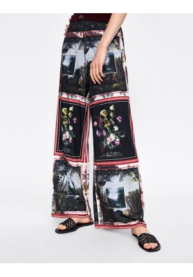 Black Flower Pattern Decorated Pants
