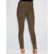 Olive Green Pure Color Decorated Trousers