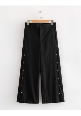 Black Rivet Decorated Pure Color Trousers