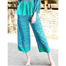 Blue Flowers Pattern Decorated Loose Pants