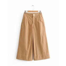 Trendy Khaki Pure Color Decorated Loose Pants