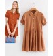 Brown Short Sleeves Design Pure Color Dress