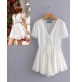 White Pure Color Design V Neckline Dress