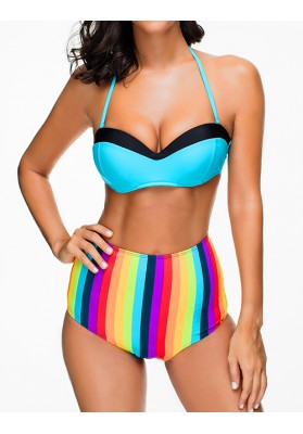 Blue Stripe Pattern Decorated Bikini