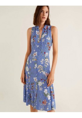 Blue Flowers Decorated Sleeveless Dress