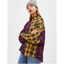 Red And Yellow Stitching Color Matching Plaid Shirt